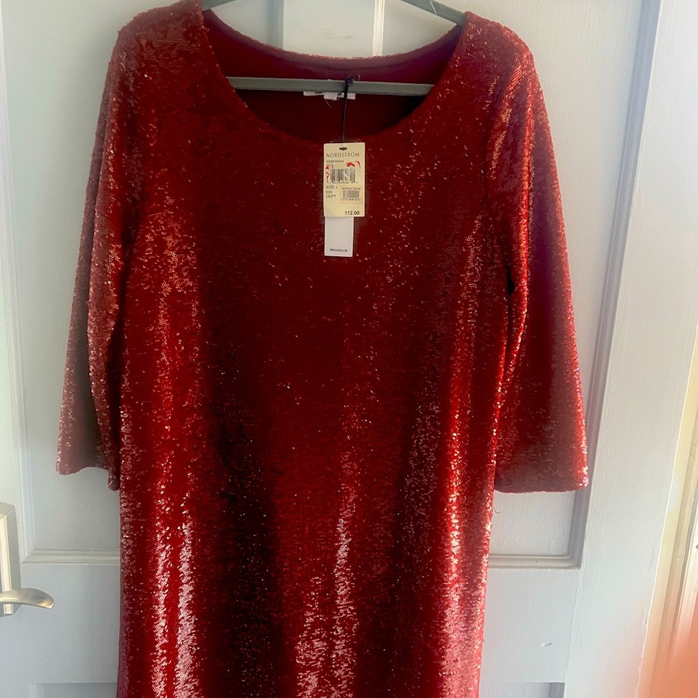 Burgundy sequins dress size large perfect for a special occasion or night out.